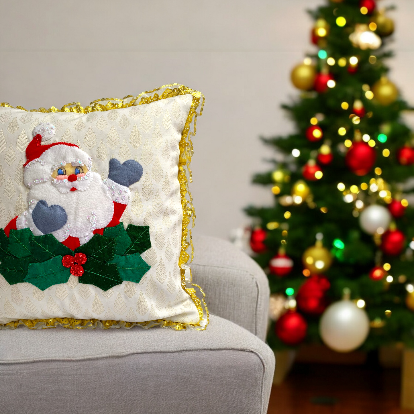 Funda Cojin Busto Santa Claus Dorado