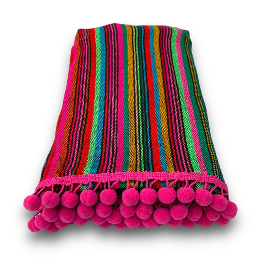 Couverture bleue + pompon jaune