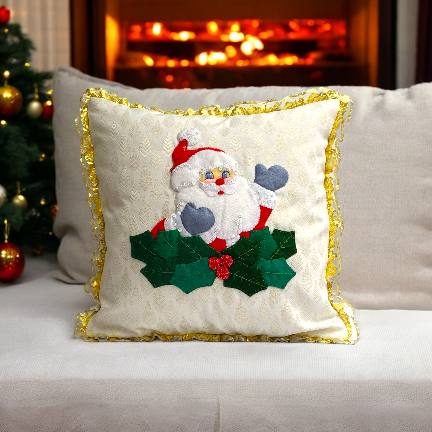 Funda Cojin Busto Santa Claus Dorado