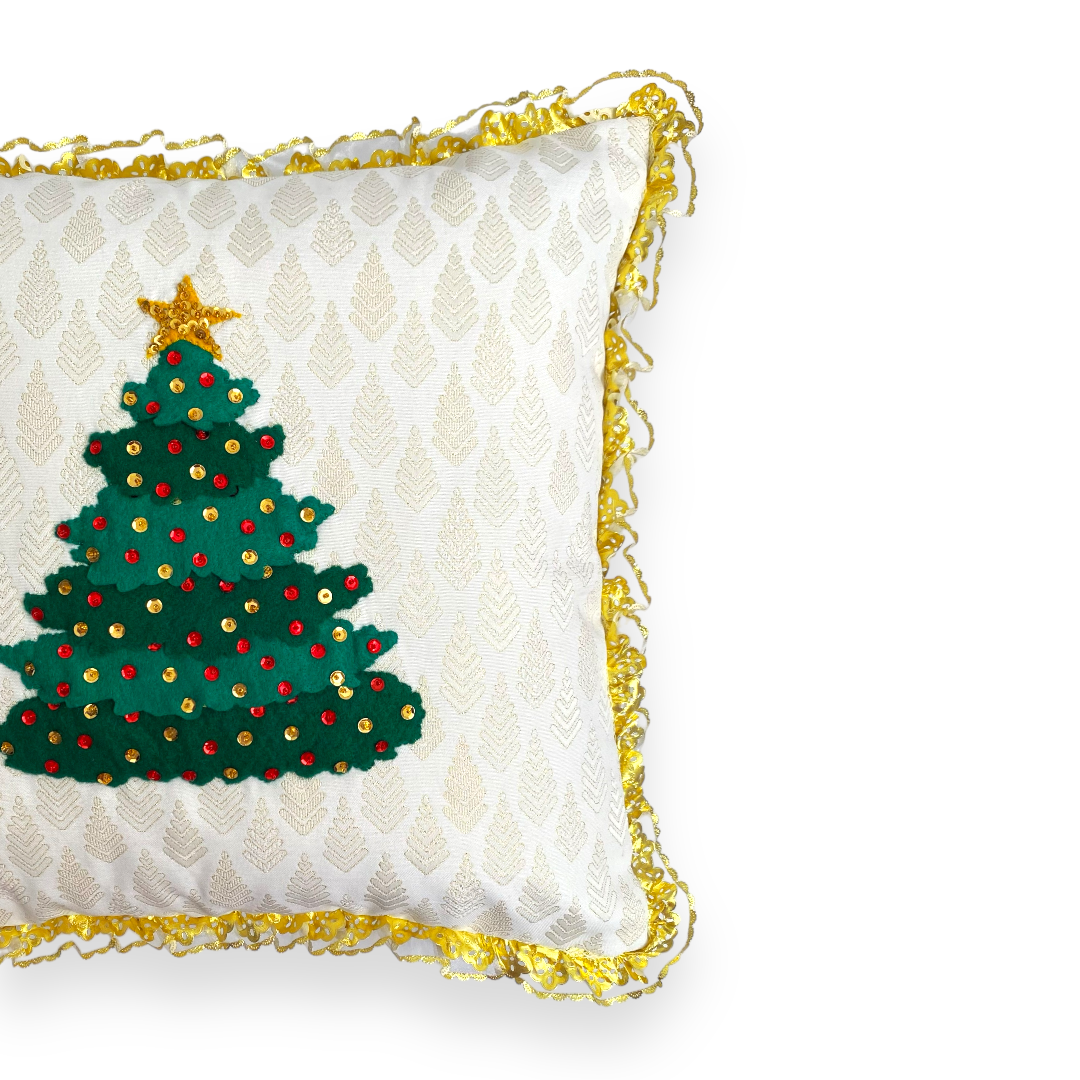 Golden Christmas Tree Pillow Cover