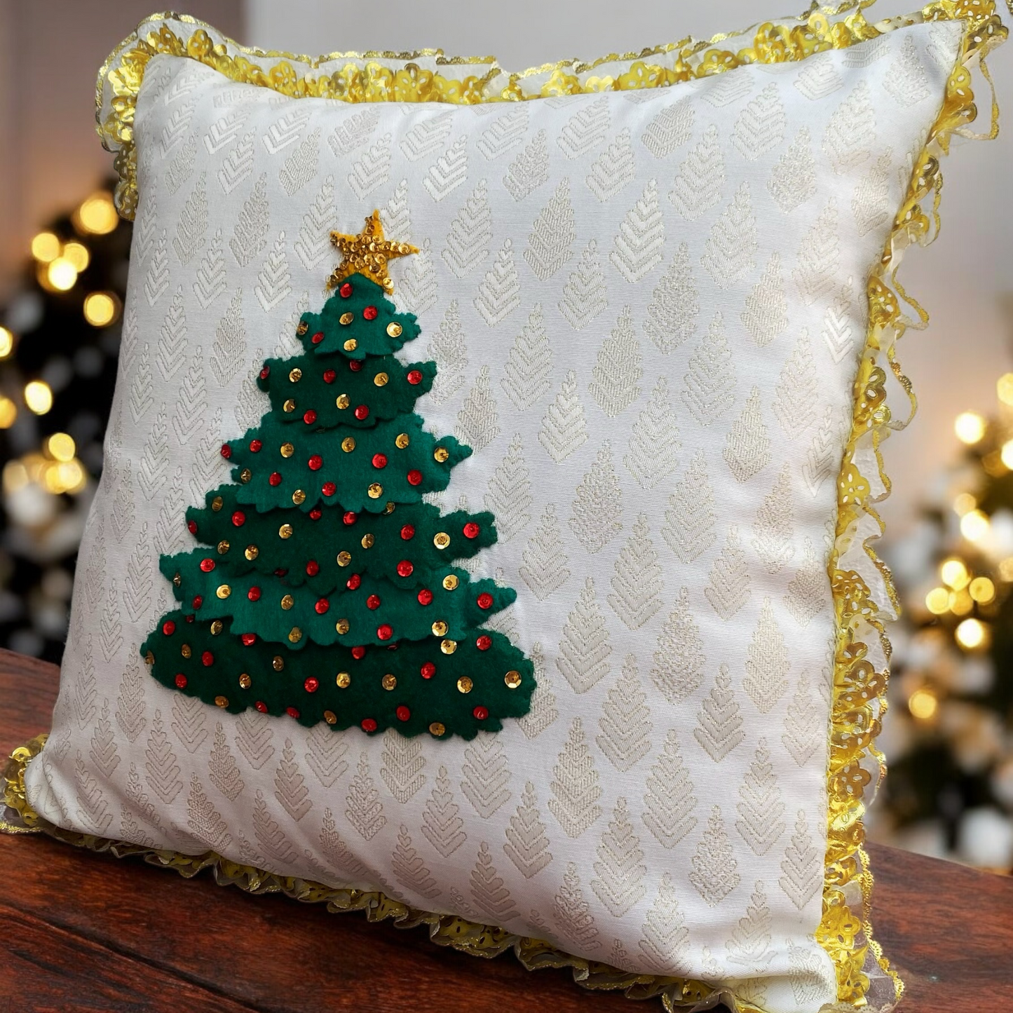 Golden Christmas Tree Pillow Cover