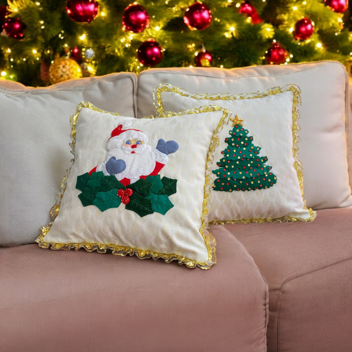Golden Christmas Tree Pillow Cover