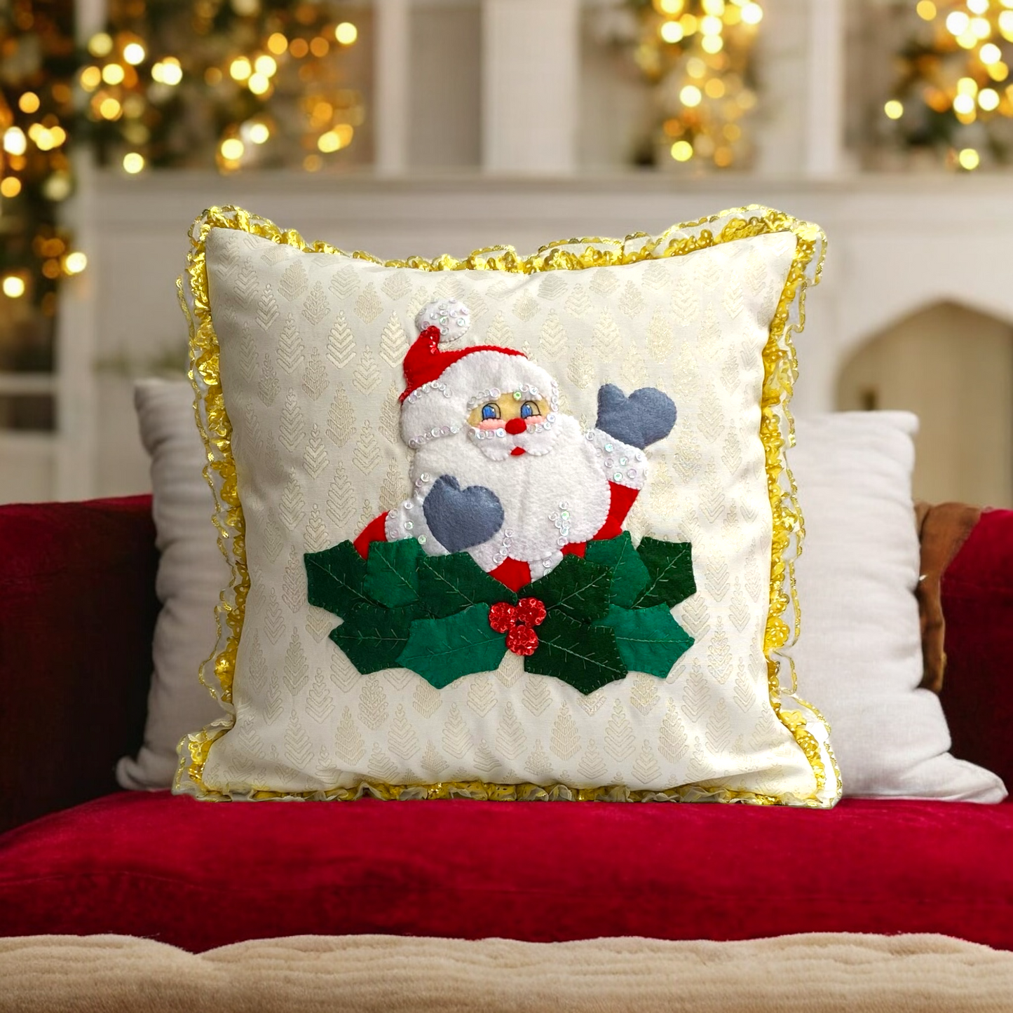 Funda Cojin Busto Santa Claus Dorado