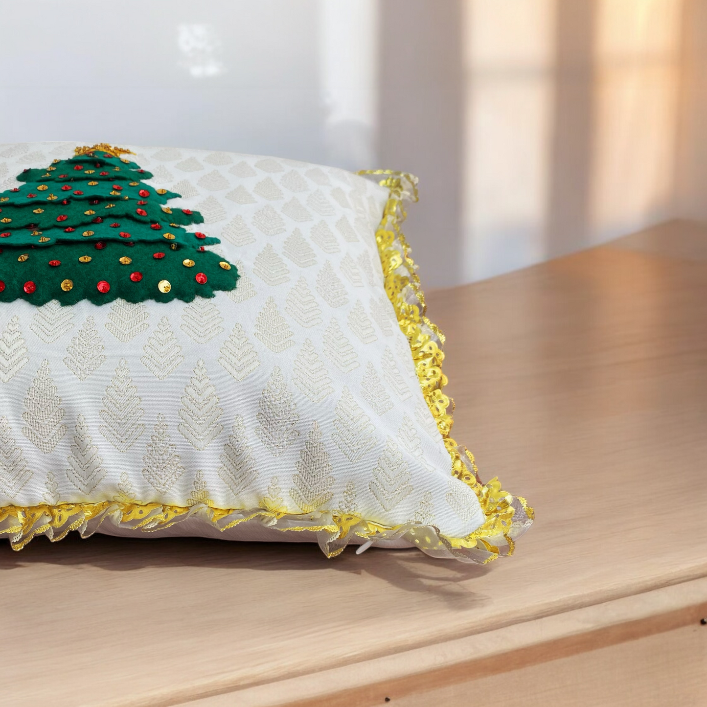 Golden Christmas Tree Pillow Cover