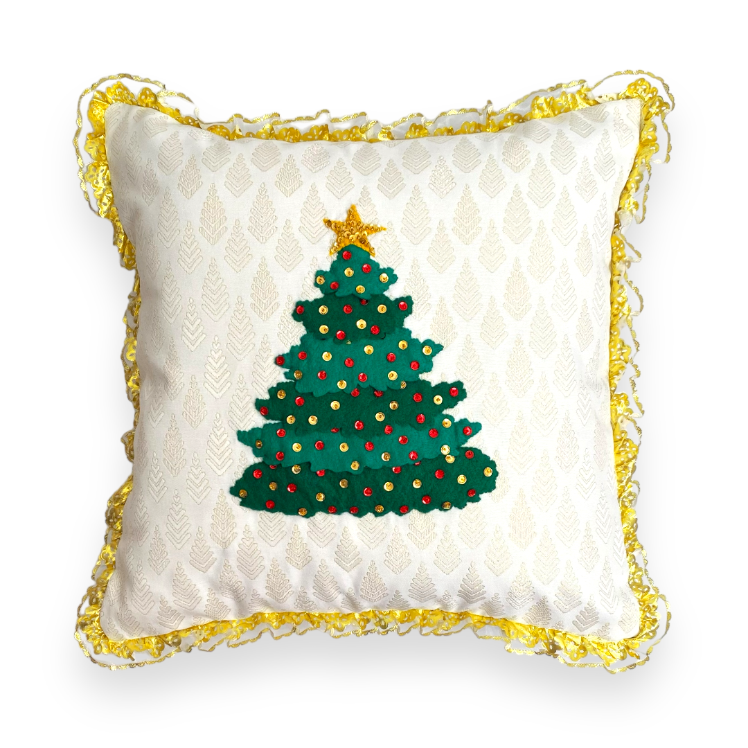 Golden Christmas Tree Pillow Cover