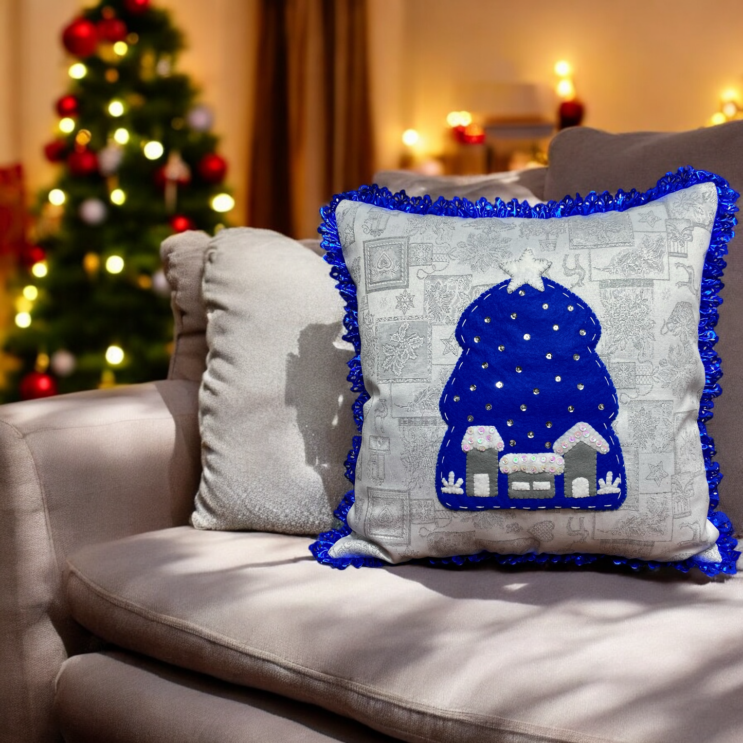 Silver Christmas Tree Pillow Cover