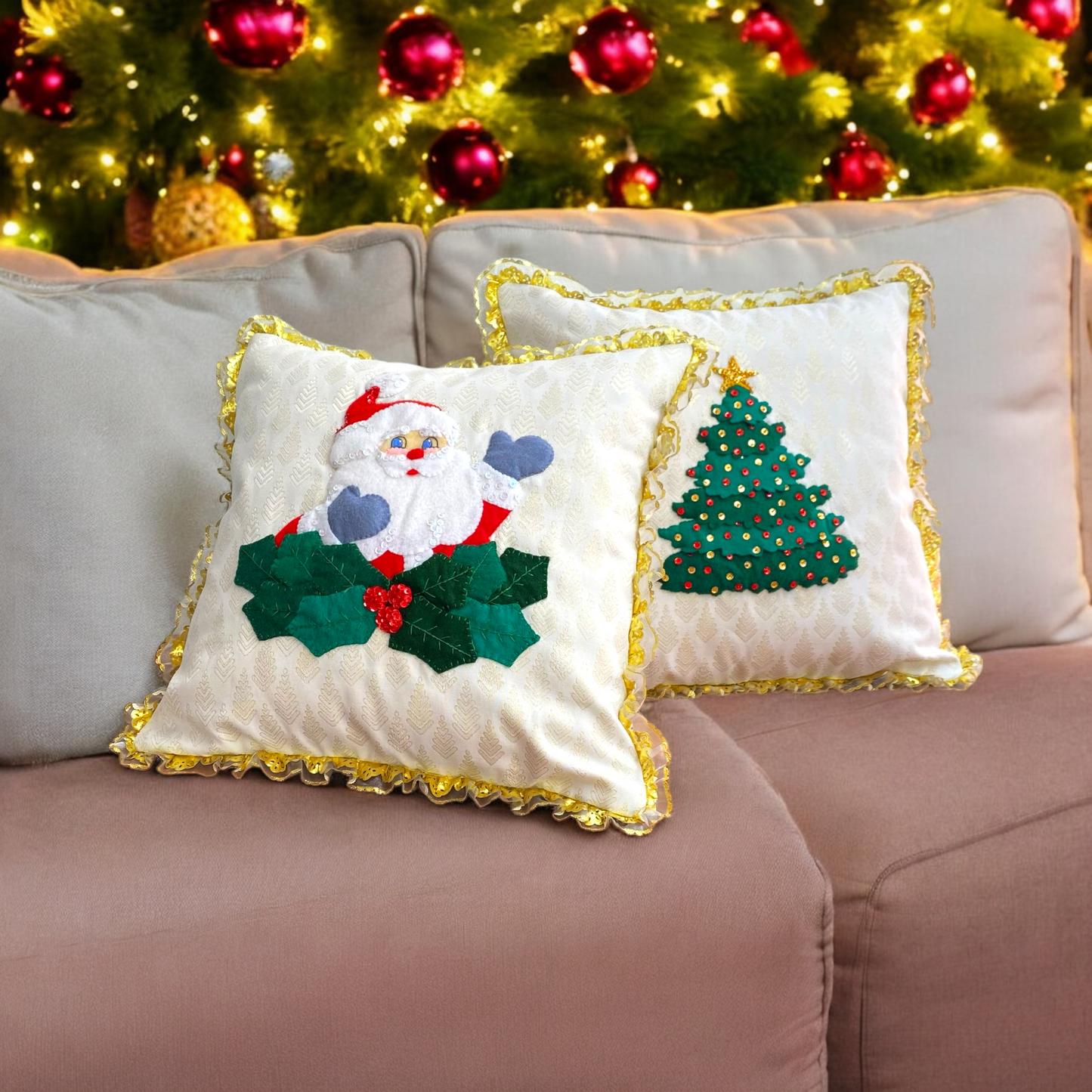 Golden Santa Claus Bust Pillow Cover