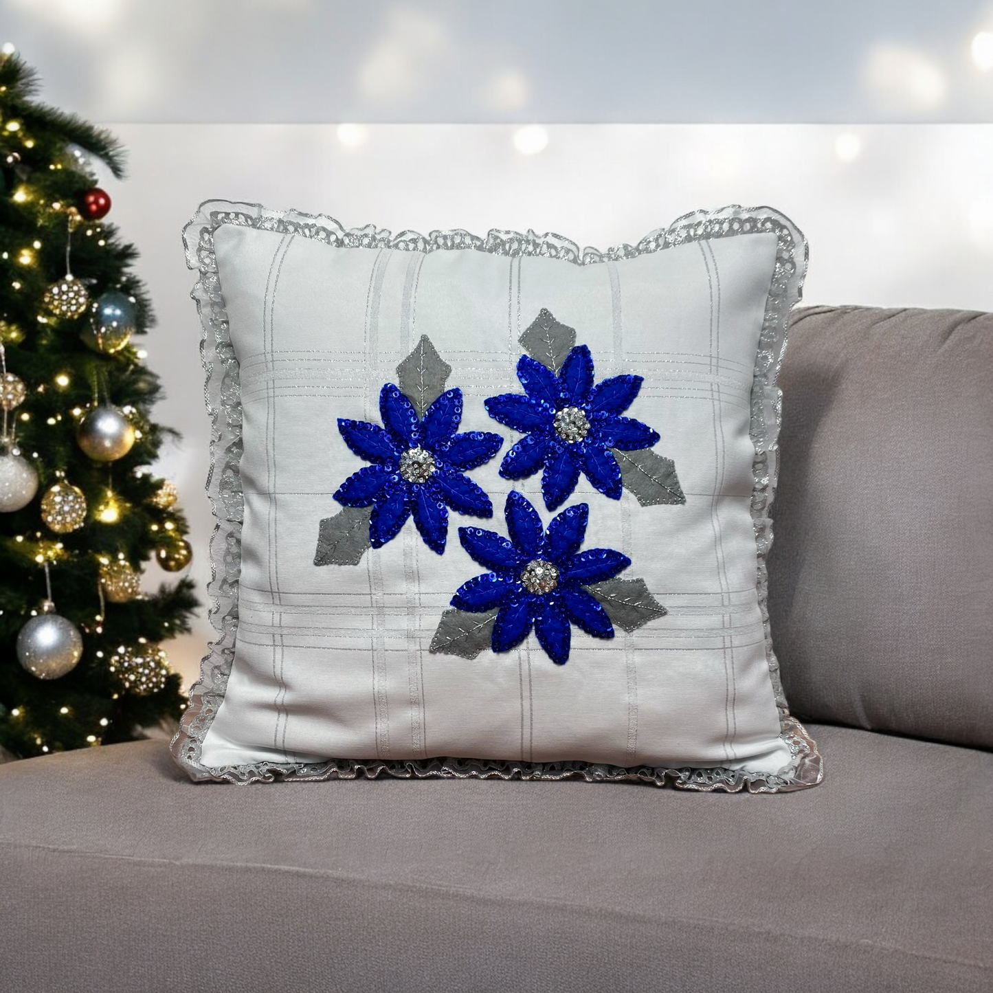 Silver Christmas Eve Pillow Cover