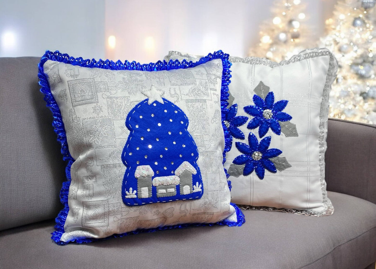 Silver Christmas Tree Pillow Cover