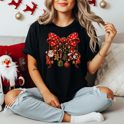 Playera Navideña Moño Rojo Coquette | Dijes de Navidad