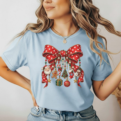 Playera Navideña Moño Rojo Coquette | Dijes de Navidad