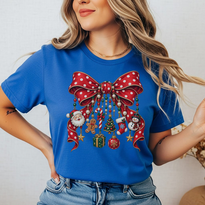Playera Navideña Moño Rojo Coquette | Dijes de Navidad