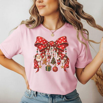 Playera Navideña Moño Rojo Coquette | Dijes de Navidad