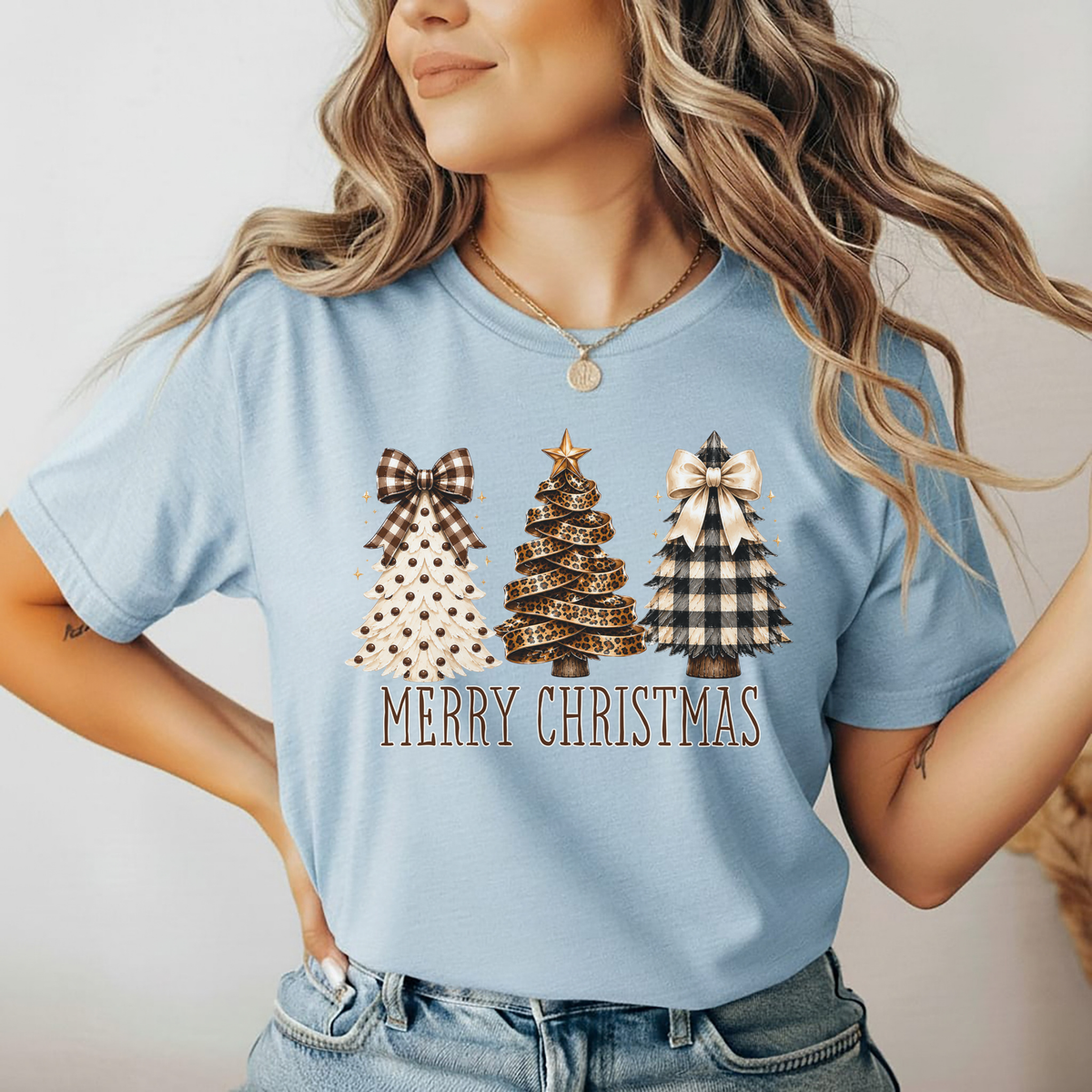 Playera Navideña Merry Christmas | Árboles de Navidad Coquette