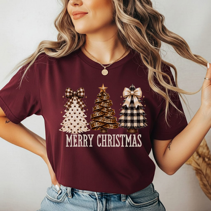 Playera Navideña Merry Christmas | Árboles de Navidad Coquette