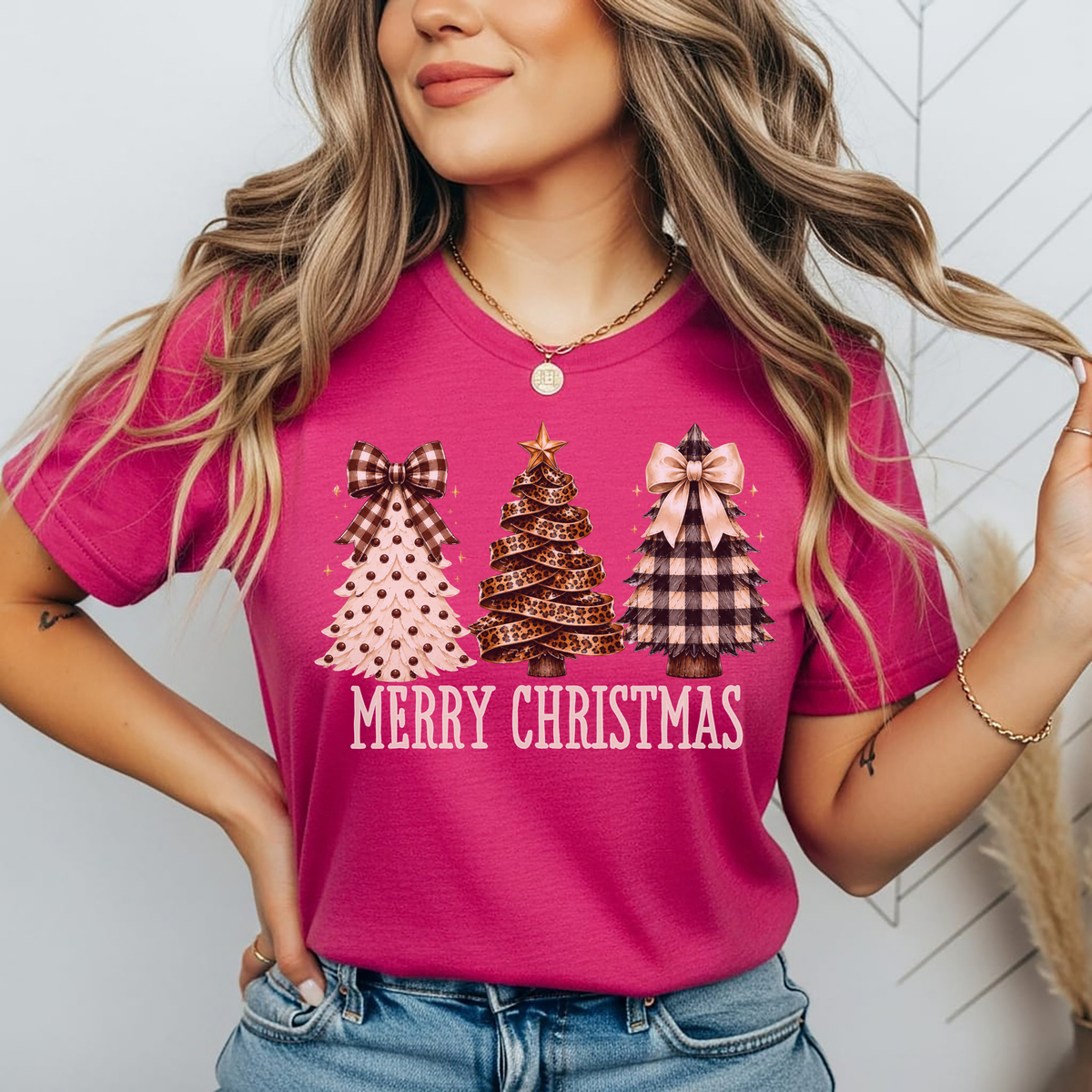 Playera Navideña Merry Christmas | Árboles de Navidad Coquette