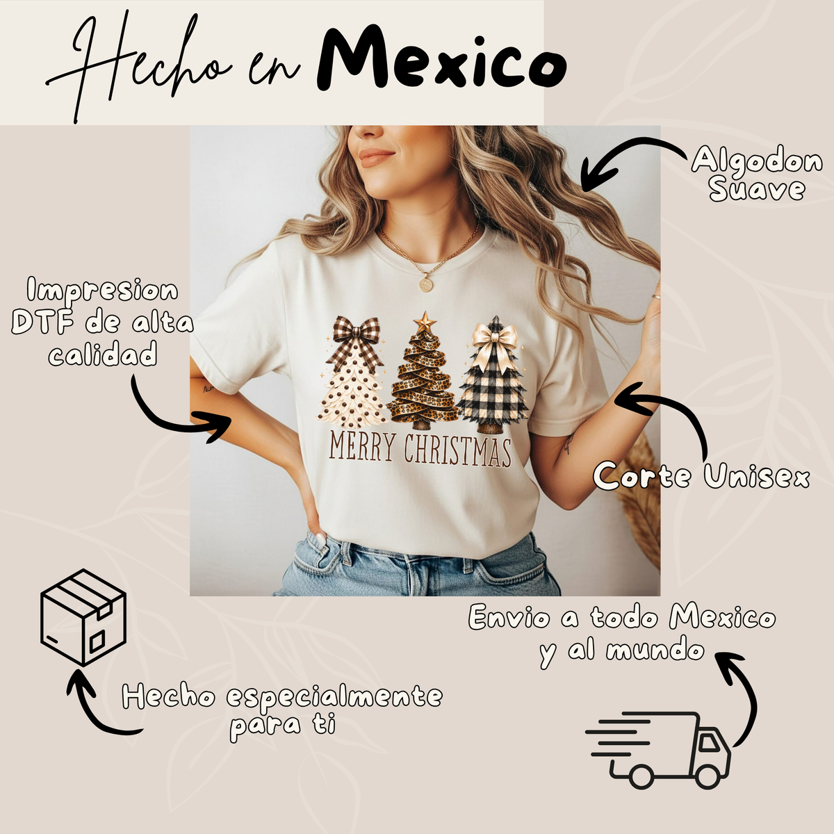 Playera Navideña Merry Christmas | Árboles de Navidad Coquette