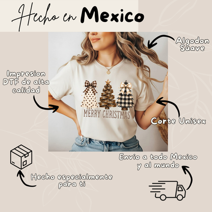 Playera Navideña Merry Christmas | Árboles de Navidad Coquette