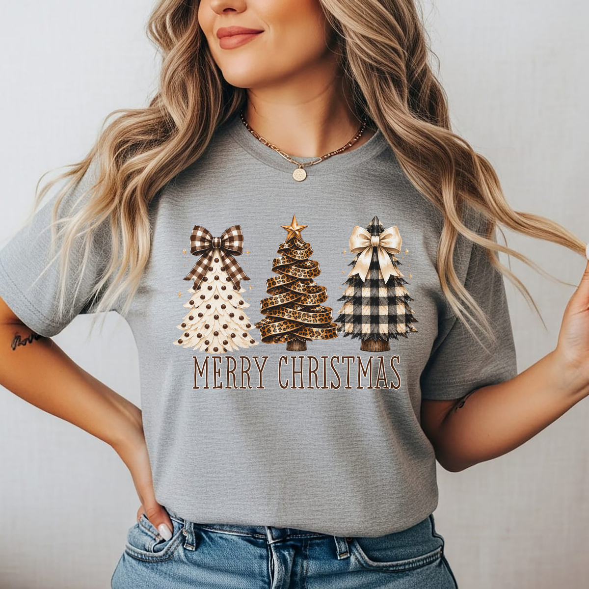 Playera Navideña Merry Christmas | Árboles de Navidad Coquette