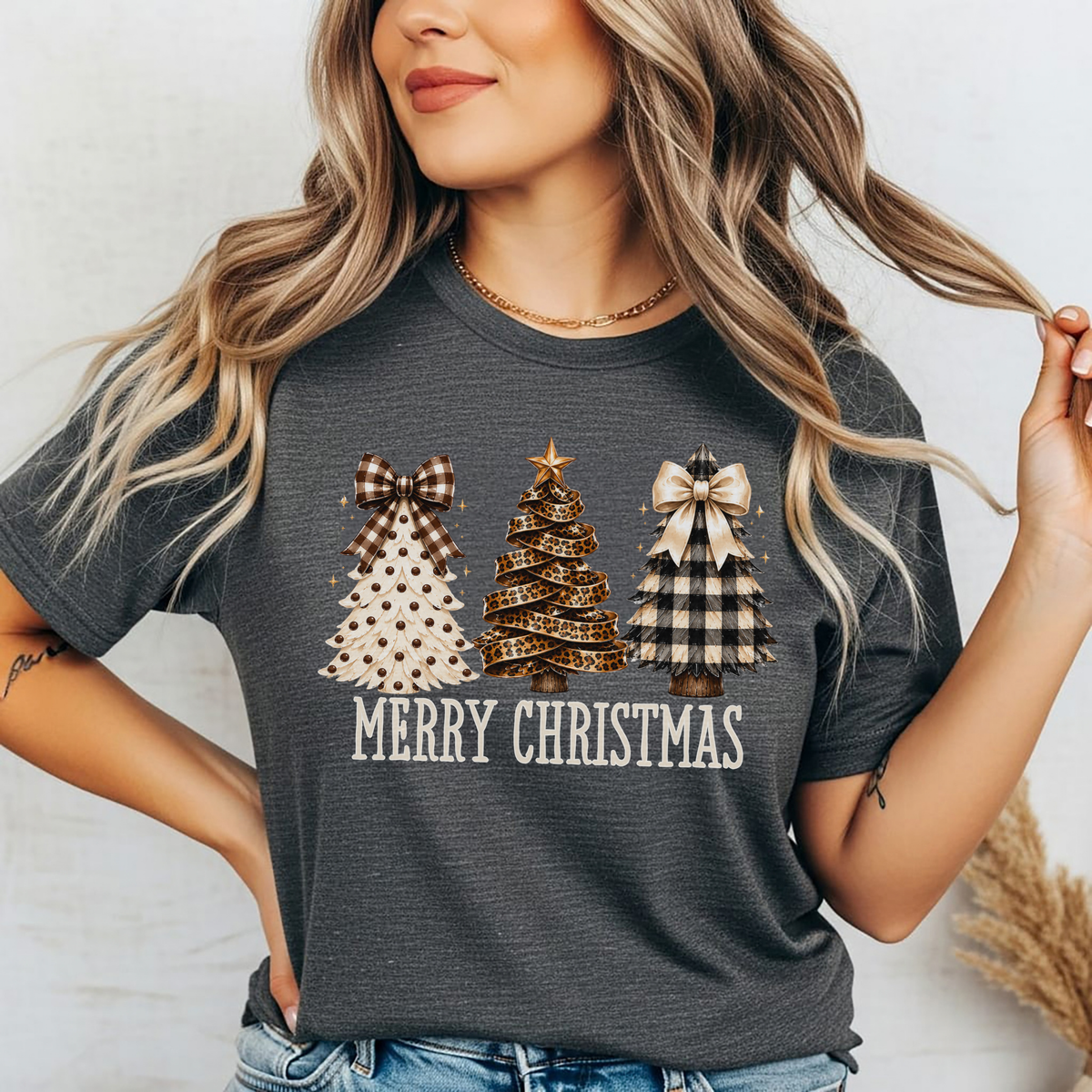 Playera Navideña Merry Christmas | Árboles de Navidad Coquette