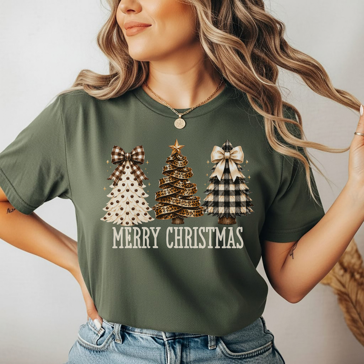 Playera Navideña Merry Christmas | Árboles de Navidad Coquette