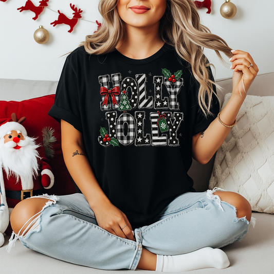 Playera Navideña Holly Jolly | Moños y Buffalo Plaid