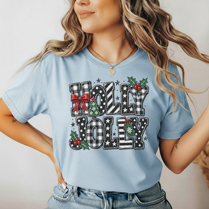 Playera Navideña Holly Jolly | Moños y Buffalo Plaid