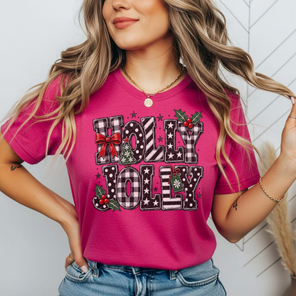 Playera Navideña Holly Jolly | Moños y Buffalo Plaid