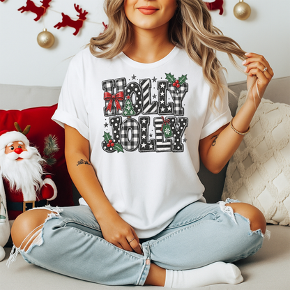 Playera Navideña Holly Jolly | Moños y Buffalo Plaid