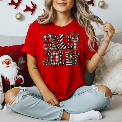Playera Navideña Holly Jolly | Moños y Buffalo Plaid