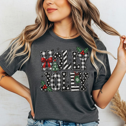 Playera Navideña Holly Jolly | Moños y Buffalo Plaid