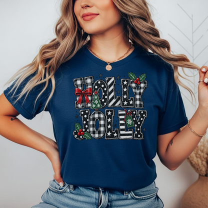 Playera Navideña Holly Jolly | Moños y Buffalo Plaid