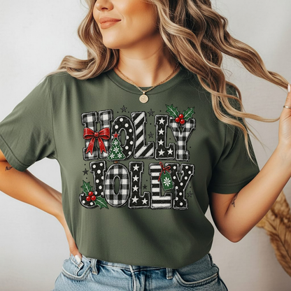 Playera Navideña Holly Jolly | Moños y Buffalo Plaid