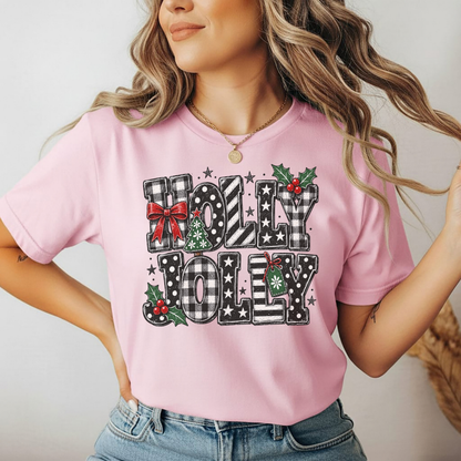 Playera Navideña Holly Jolly | Moños y Buffalo Plaid