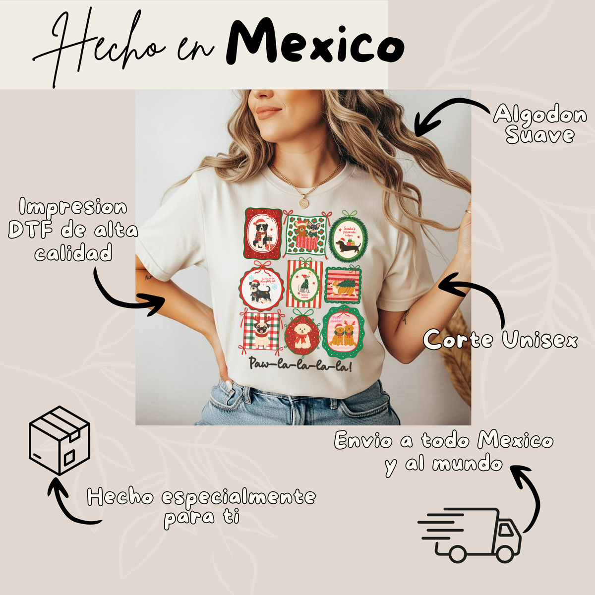 Playera Navideña de Perros Paw-La-La-La-La | Dog Lover