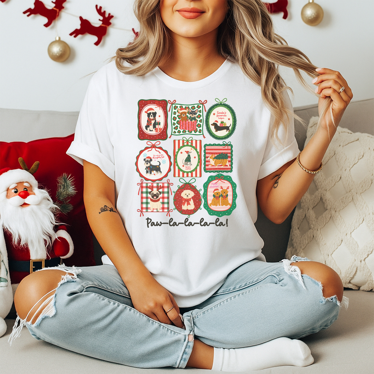 Playera Navideña de Perros Paw-La-La-La-La | Dog Lover